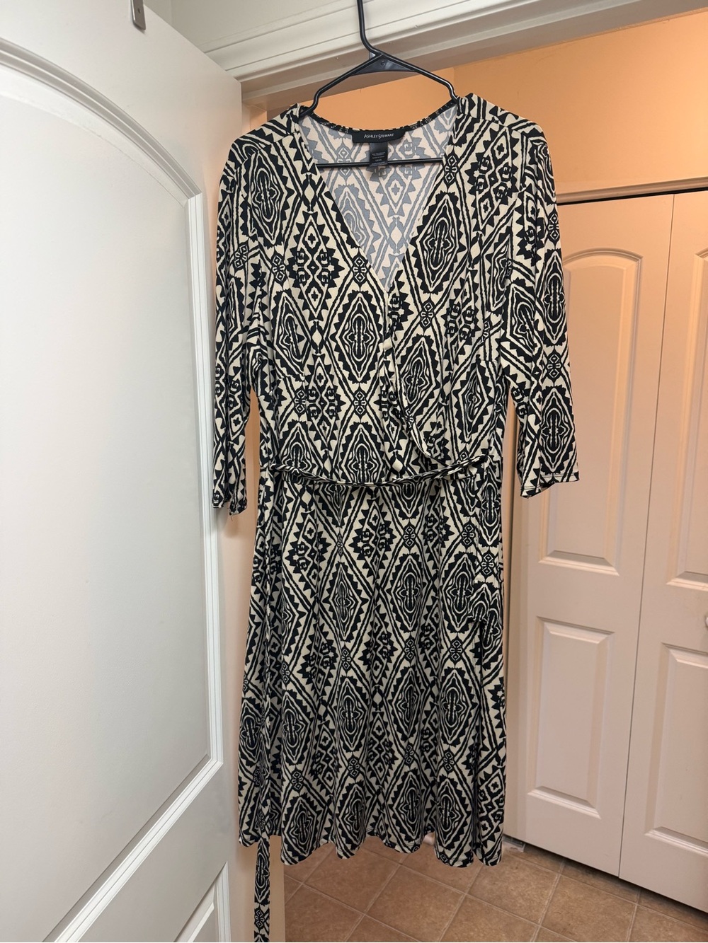 Ashley Stewart Midi Wrap Dress with Geometric Print - Classic Women's 3/4 sleeve